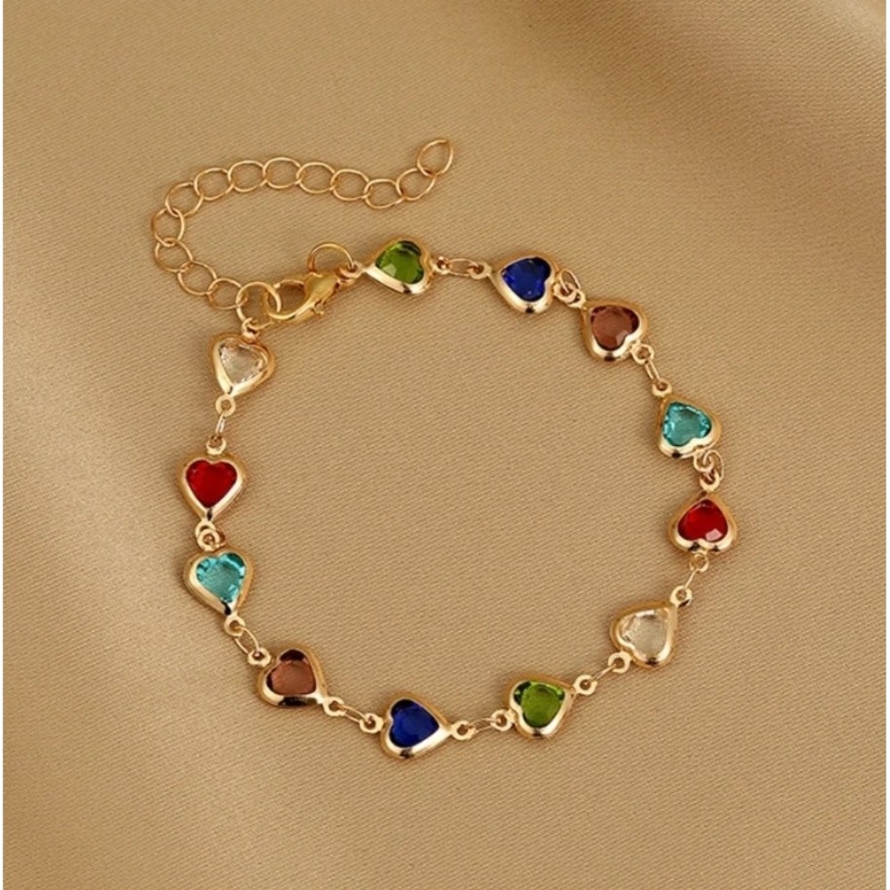 Heart Charm Bracelet Multicolor Crystal Gold Silver Adjustable Chain Women Gift